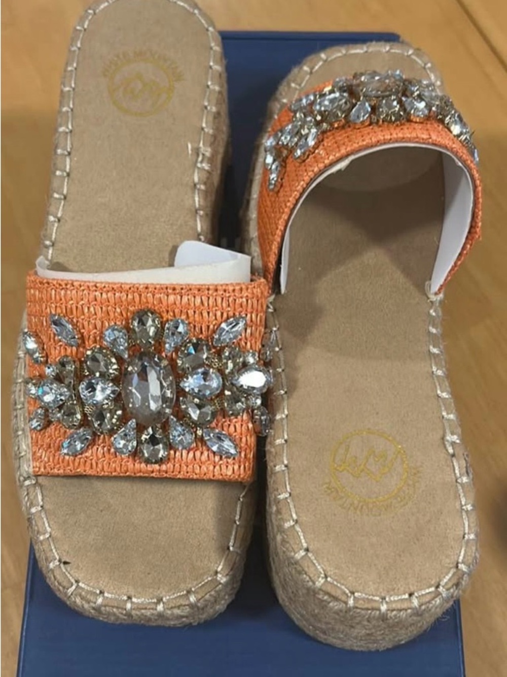 White Mountain Orange Jeweled Espadrille Slide Mules